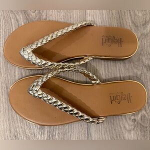 Hey Girl by Corky’s Metallic Braided Flip Flops Sandals – Gold – Size 6
